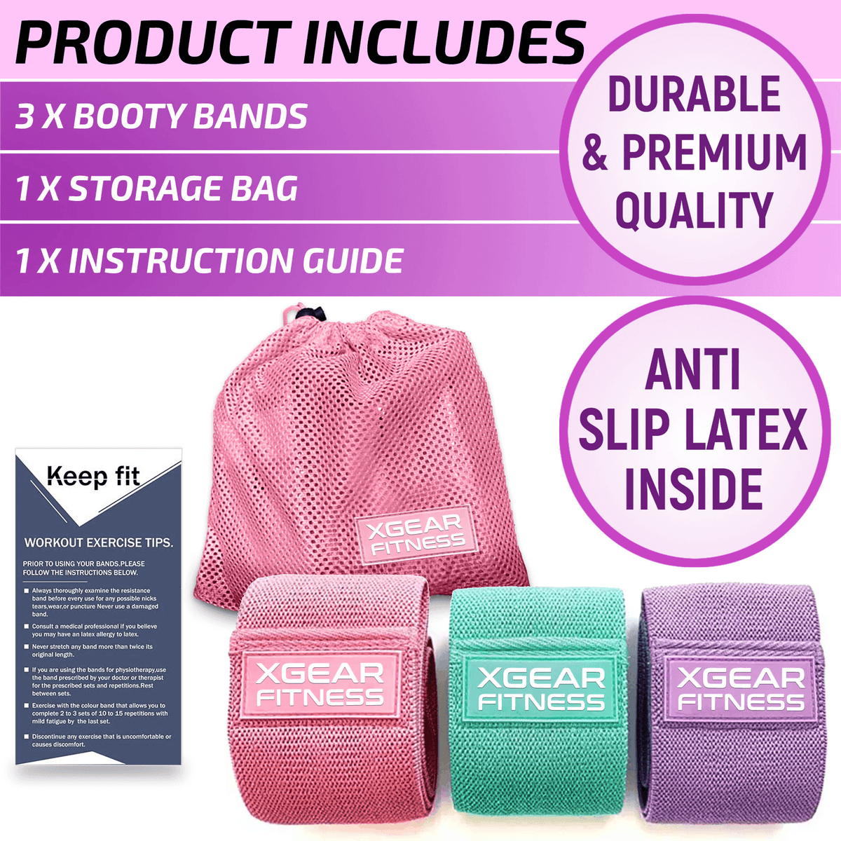 XGear Fitness -pakaratreeninauhat, 3 kpl setti