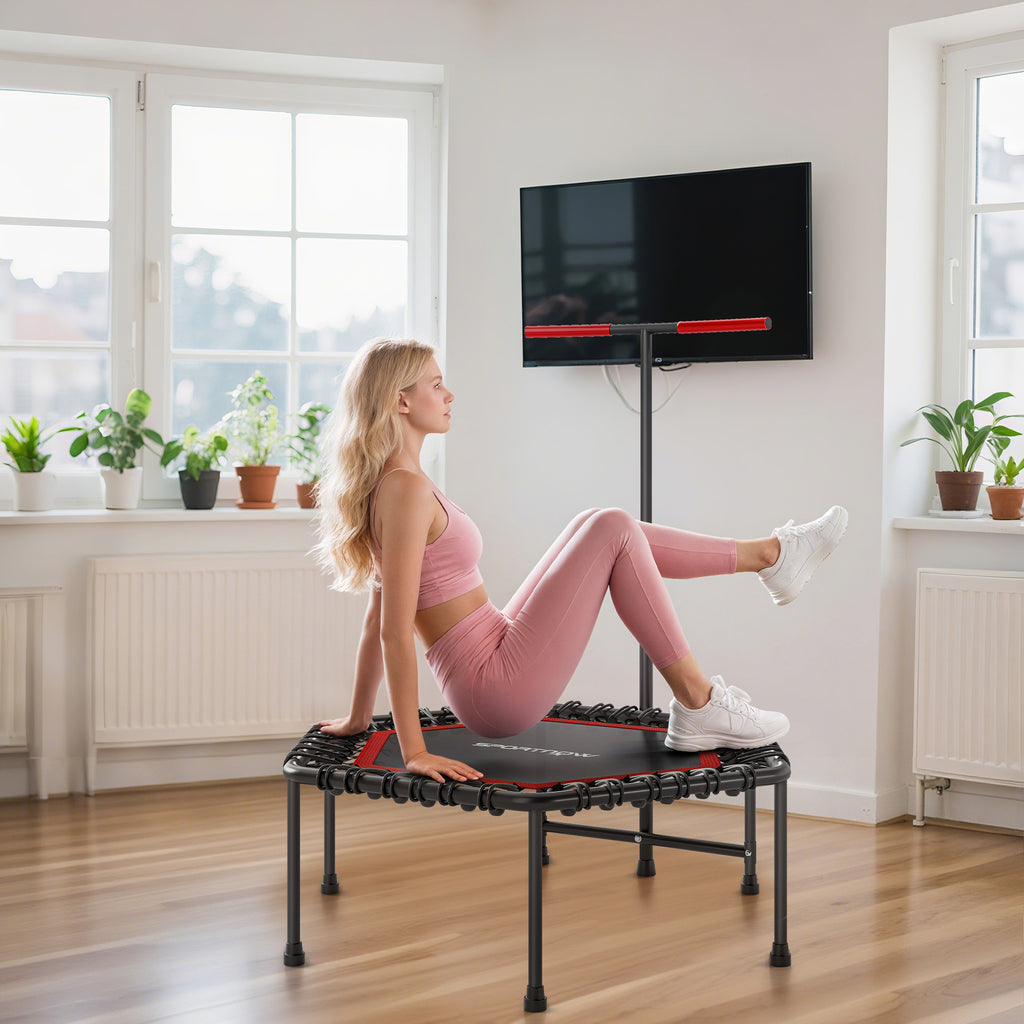 Fitness-trampoliini tukikahvalla, 114 cm, punainen