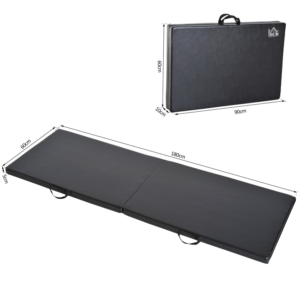 Tapis de gymnastique yoga pilates fitness pliable portable grand confort 180L x 60l x 5H cm revêtement synthétique noir