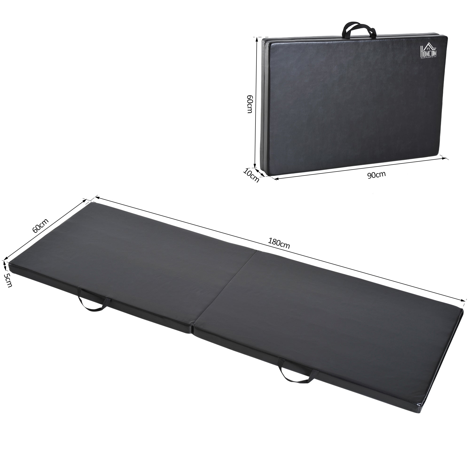 Tapis de gymnastique yoga pilates fitness pliable portable grand confort 180L x 60l x 5H cm revêtement synthétique noir
