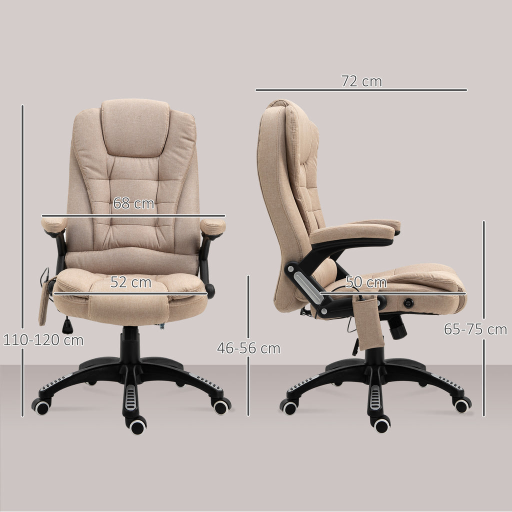 Fauteuil de bureau massant et chauffant, chaise de bureau, chaise ergonomique avec hauteur réglable, dossier inclinable et télécommande filaire, pivotant à 360° tissu en polyester marron-2