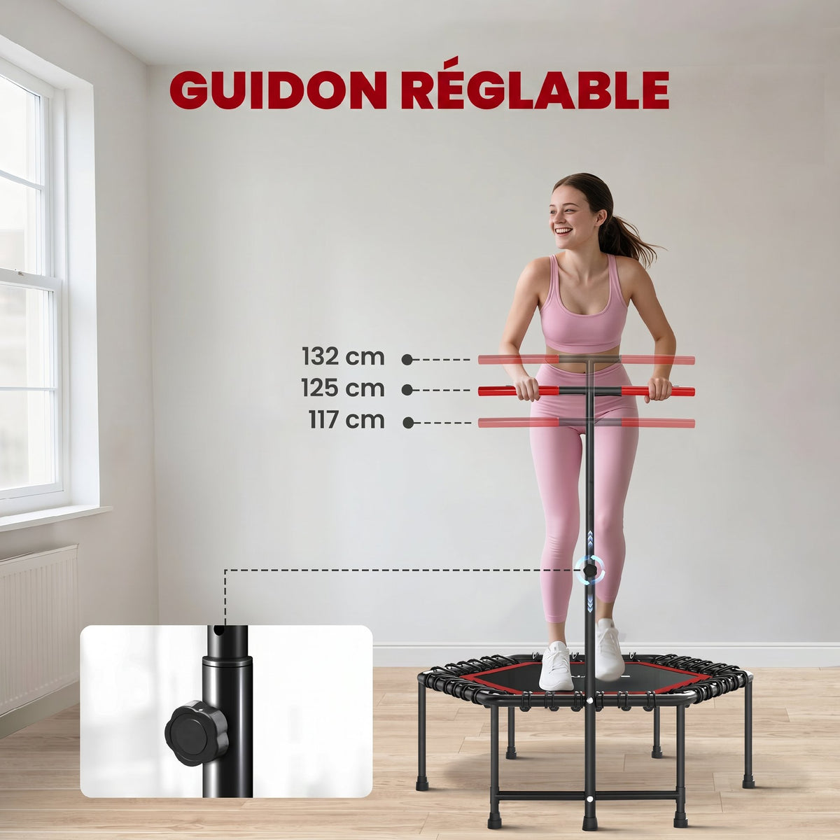 Fitness-trampoliini tukikahvalla, 114 cm, punainen