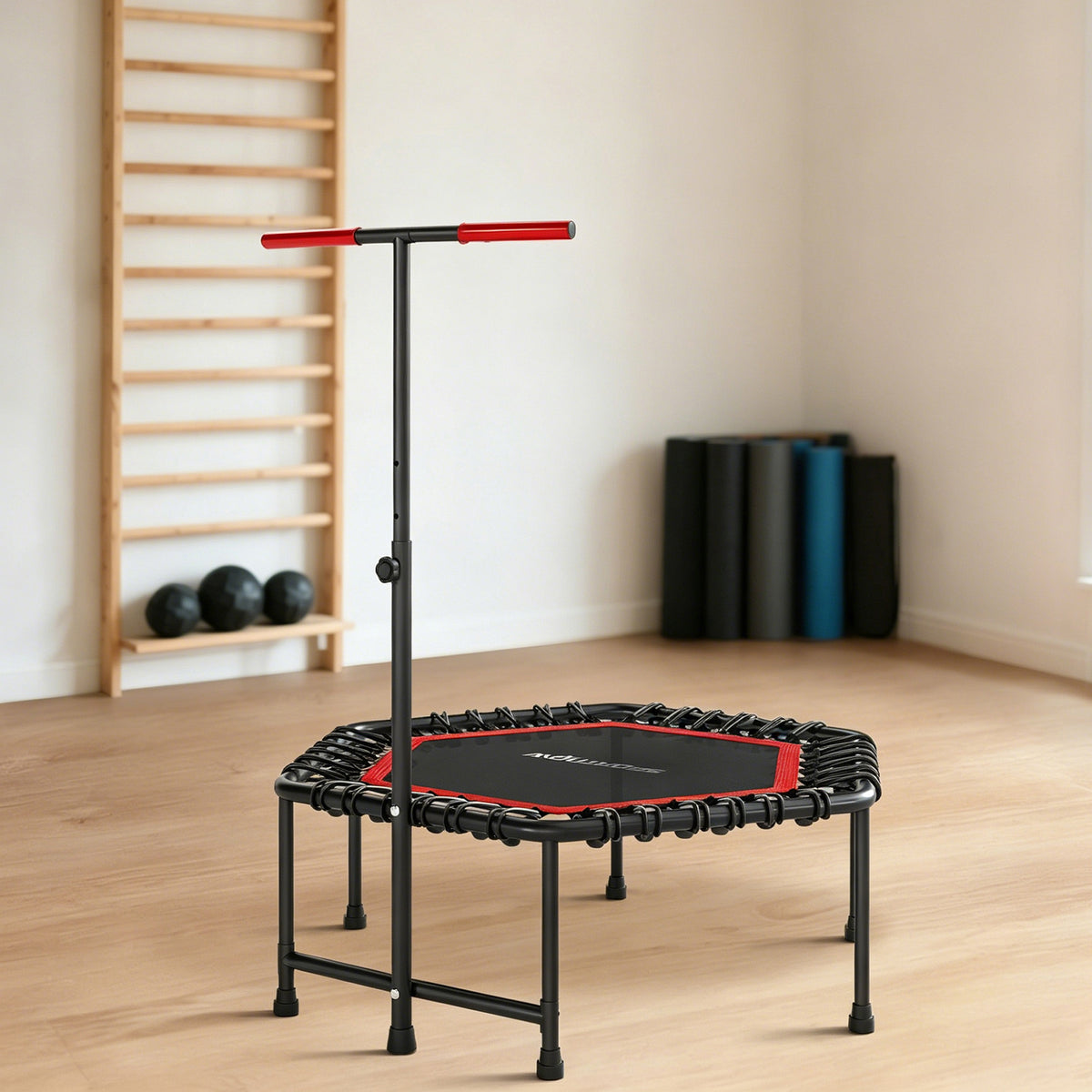 Fitness-trampoliini tukikahvalla, 114 cm, punainen