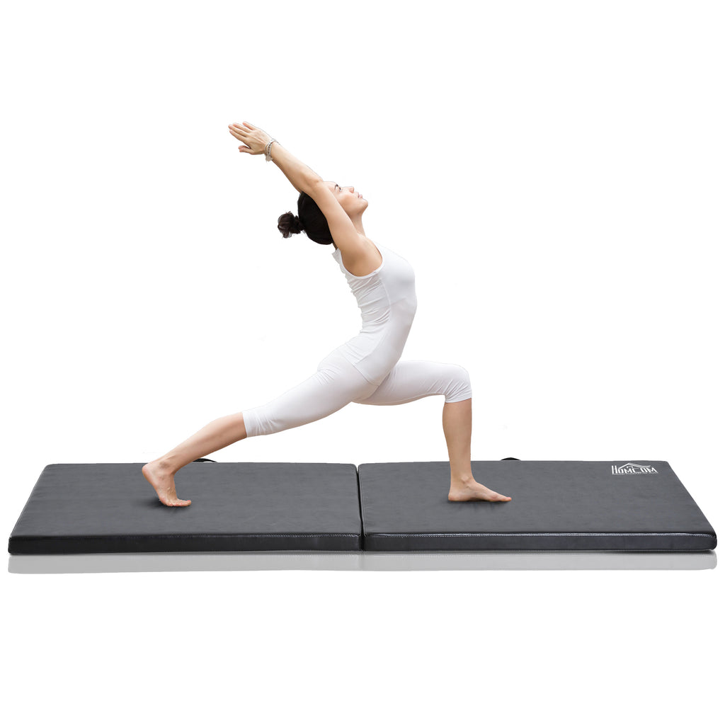 Tapis de gymnastique yoga pilates fitness pliable portable grand confort 180L x 60l x 5H cm revêtement synthétique noir