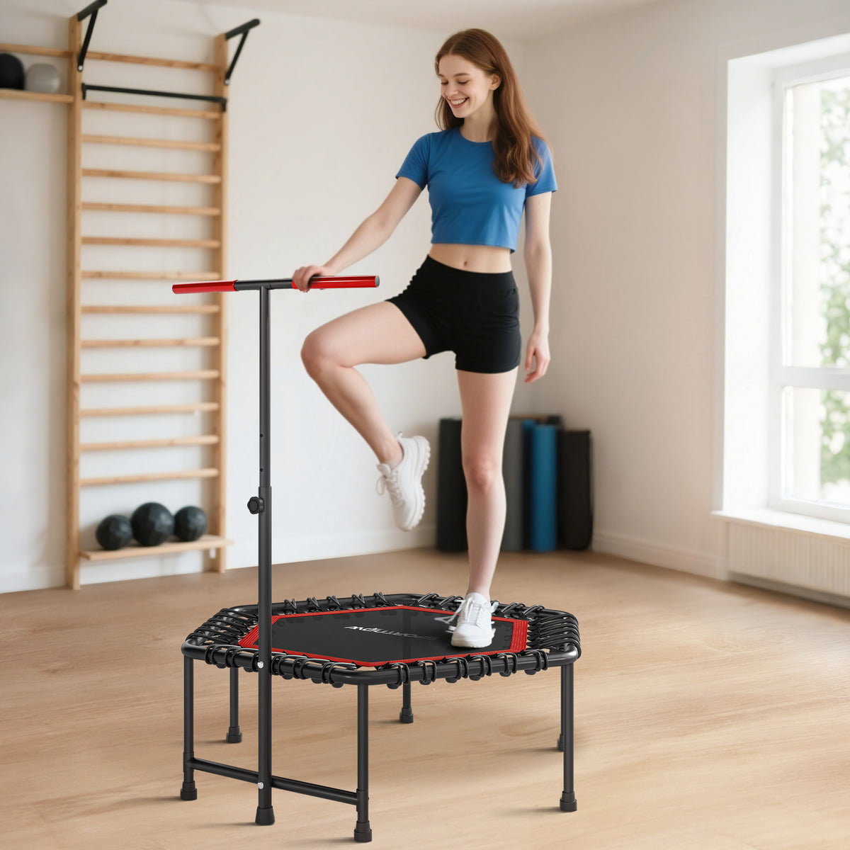 Fitness-trampoliini tukikahvalla, 114 cm, punainen
