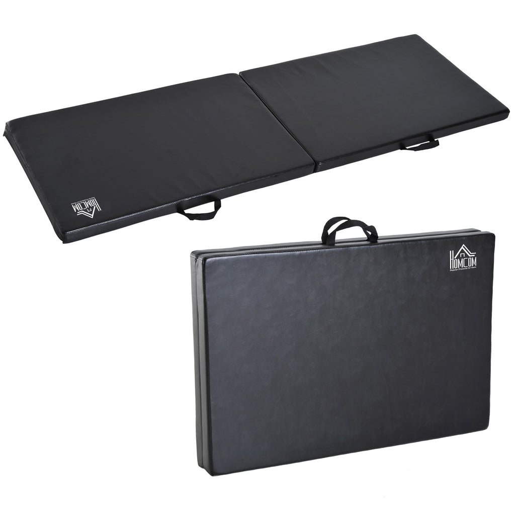 Tapis de gymnastique yoga pilates fitness pliable portable grand confort 180L x 60l x 5H cm revêtement synthétique noir