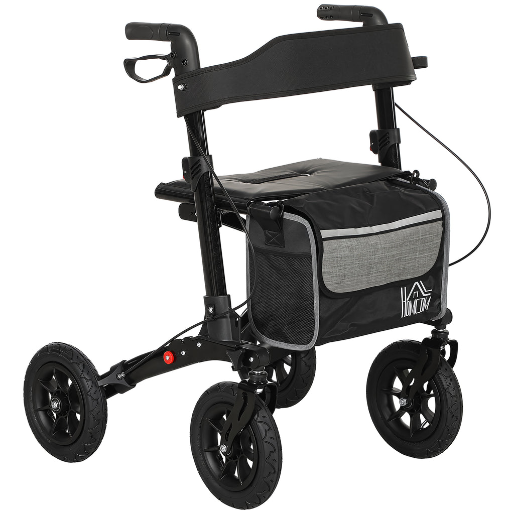 Déambulateur 4 roues pliable, rollator en aluminium léger, siège rembourré, dossier, poignée réglable, 69x64x98,5cm noir