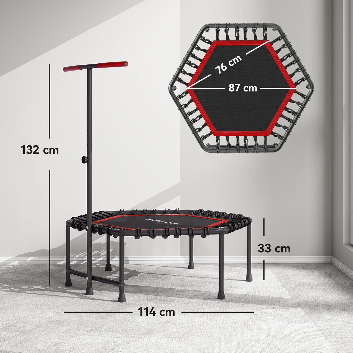 Fitness-trampoliini tukikahvalla, 114 cm, punainen